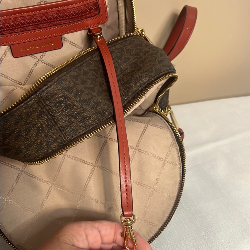 Michael Kors RARE Rhea Signature Backpack w/red snakeskin and MK logo - Picture 9 of 11